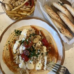 Hummus Stacked Bowl and Mini Meddys Kids Bowl with chicken sub rice for fries! Delicious!!!