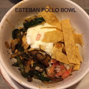 El Pedregal - Esteban Pollo Bowl - chicken strips, onions, poblanos, pico de Gallo, tortilla strips over rice with queso cheese - Mexican Near Me - Circleville, Ohio
