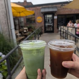 Evergreen (iced) and cold brew (splash of milk)... Perfect for a summer day! The matcha and jasmine tea on the evergreen was a great pairing