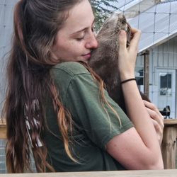 Circle M Safari Park - Rhianna, staff member, telling us how they keep this otter stays stimulated with toys, rocks and love.