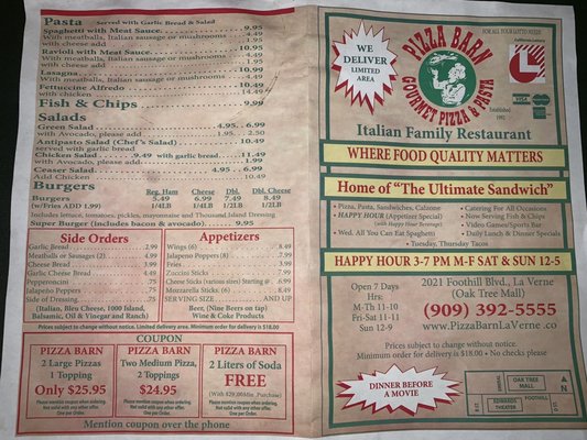 Menu photo 4 Pizza Barn La Verne, CA