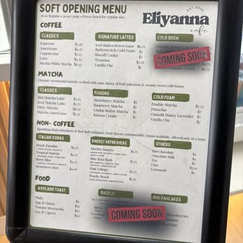 Eliyanna Cafe - soft opening menu - Coffee & Tea Near Me - Manteca, California Eliyanna Cafe - soft opening menu - Coffee & Tea Near Me - Manteca, California