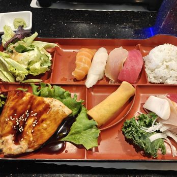 Fusion 2 Any 1 Sushi & Roll - Dinner bento box 3 items with salmon teriyaki, sushi, and sashimi - Sushi Bars Near Me - Diamond Bar, California Fusion 2 Any 1 Sushi & Roll - Dinner bento box 3 items with salmon teriyaki, sushi, and sashimi - Sushi Bars Near Me - Diamond Bar, California