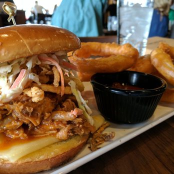 Bru Burger Bar - Plainfield - Memphis BBQ with onion rings. - Burgers Near Me - Plainfield, Indiana