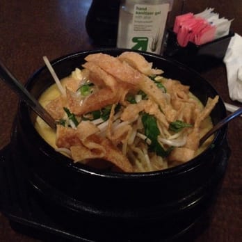 Thai Jin - Chiangmai noodle soup - beautiful presentation. Very tasty on the level 1 of spicy scale. - Thai Near Me - Houston, Texas