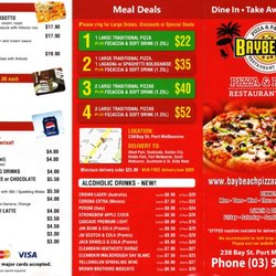 Bay Beach Pizza & Pasta - Menu (as of Aug 2016)