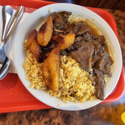 Unico Sabor Latino - Beef stew, plantains, rice with beans