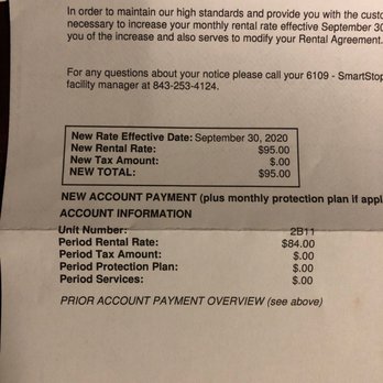 SmartStop Self Storage - One more rate increase. Started our $33/mo randomly increases every few months. Highway robbery. Scam business. - Self Storage Near Me - Mount Pleasant, South Carolina