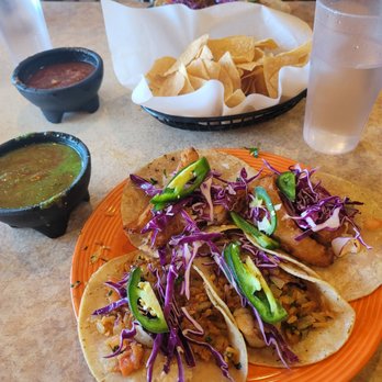 Los Cuates - Shrimp and fish tacos with salsa. - Mexican Near Me - Raleigh, North Carolina