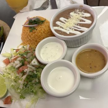 Monarca Alta Cocina - Rice and beans with Fajitas toppings - Mexican Near Me - Marietta, Georgia
