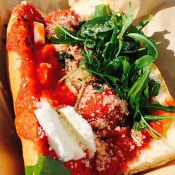Red Sauce Meatballs - Meatball Sub with Fresh Mozzarella Added - Food Trucks Near Me Red Sauce Meatballs - Meatball Sub with Fresh Mozzarella Added - Food Trucks Near Me