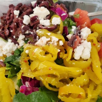 Falafel Flare - Greek Salad... perfectly dressed with tons of olives and peppers - Mediterranean Near Me - Tracy, California