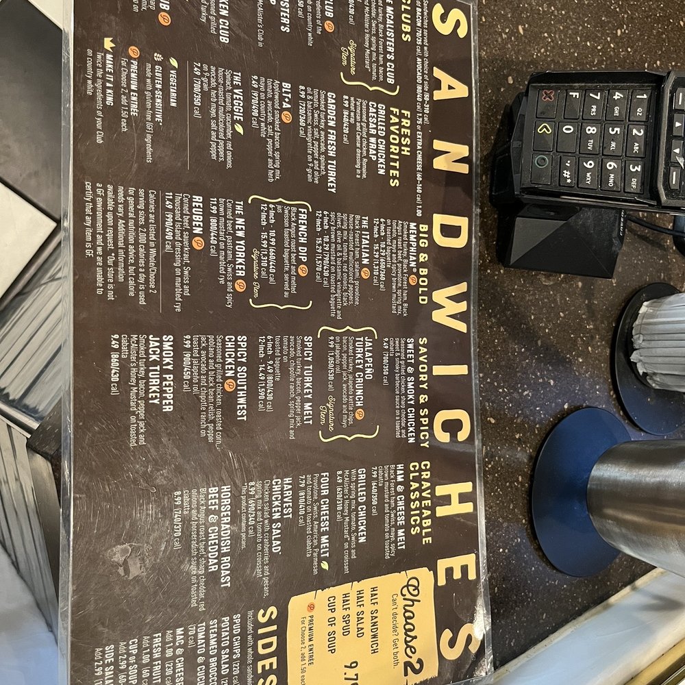 McAlister's Deli - Menu front - Delis Near Me - Collierville, Tennessee McAlister's Deli - Menu front - Delis Near Me - Collierville, Tennessee
