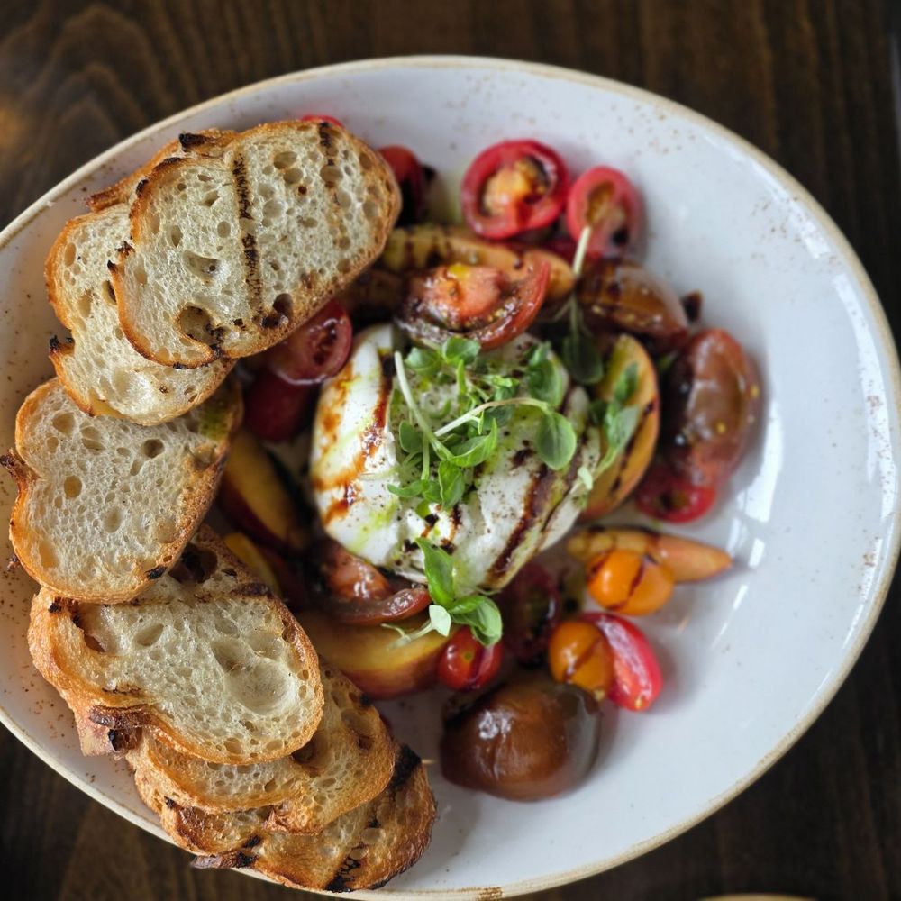 Woodblock - Burrata with Toast - Cocktail Bars Near Me - Redmond, Washington Woodblock - Burrata with Toast - Cocktail Bars Near Me - Redmond, Washington