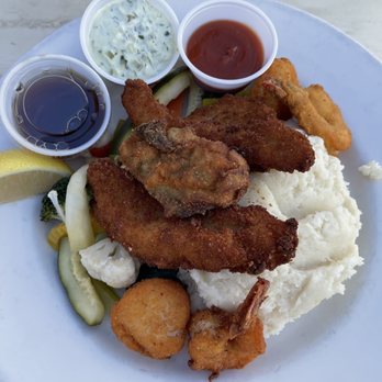 The Wharf - Seafood Platter with mashed potatoes - Seafood Near Me - Fort Bragg, California The Wharf - Seafood Platter with mashed potatoes - Seafood Near Me - Fort Bragg, California