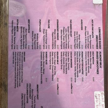 The Pink Coconut Cancun - Smoothy menu The Pink Coconut Cancun - Smoothy menu