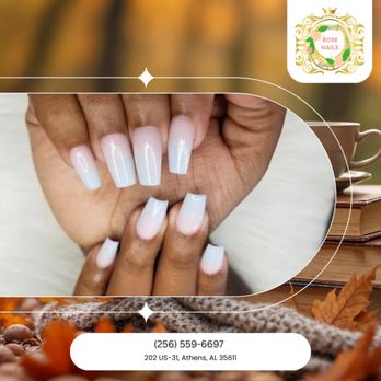 Rose Nails - Add a little sparkle to sweater weather with rhinestone chic.
 Call us to book today! - Nail Technicians Near Me - Athens, Alabama