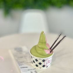 Devil & Angel Desserts - My Matcha and Strawberry swirl soft serve was okay-ish.