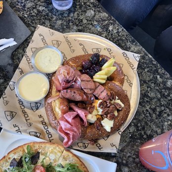 Topgolf - Jumbo pretzel board and Farmhouse flatbread - Golf Near Me - Fishers, Indiana