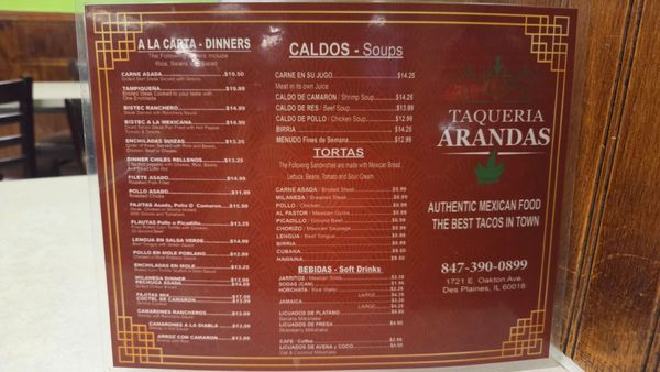 Menu photo 1 Taqueria Arandas Des Plaines, IL Menu photo 1 Taqueria Arandas Des Plaines, IL