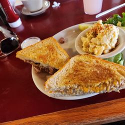 Sportsman's Hall - Tunamelt on foreground, prime rib melt in background, we shared