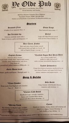 Menu photo 6 Ye Olde Pub Troutdale, OR