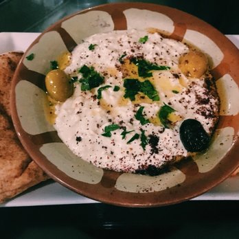 Damascena - Baba Ghanuuj: Roasted aubergine, lemon, extra virgin oil & garlic served with flatbread - Coffee & Tea Near Me - Moseley, XWM