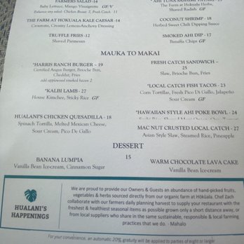 Hualani's - Menu for lunch! - Hawaiian Near Me - Lihue, Hawaii