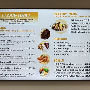 I Love Grill - Menu 03/09/25 Combo , healthy menu, seafood and bowls - Pan Asian Near Me - Honolulu, Hawaii