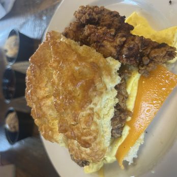 Maverick Biscuit - Breakfast sandwich with fried chicken - Comfort Food Near Me - Taylors, South Carolina Maverick Biscuit - Breakfast sandwich with fried chicken - Comfort Food Near Me - Taylors, South Carolina
