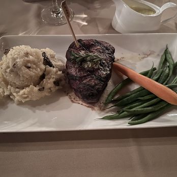 Hugo's Cellar - Filet Mignon with mushroom risotto, carrots and green beans - American Near Me - Las Vegas, Nevada