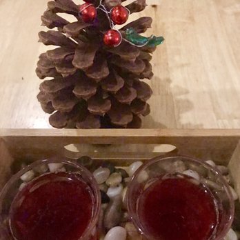 Llama Restaurant - Palette cleanser - raspberry mimosa served in a shot glass - complimentary - Peruvian Near Me - Saint Augustine, Florida
