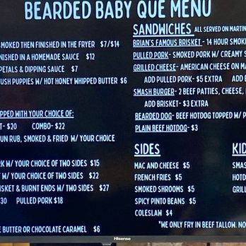 Bearded Baby Que - The menu - Barbeque Near Me - Sussex, New Jersey Bearded Baby Que - The menu - Barbeque Near Me - Sussex, New Jersey