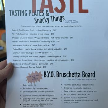 Taste Wine Cafe - You could live off this side of the Menu alone for weeks! And check out the value 9; the Brushetta Board (huge servings)! - Wine Bars Near Me - West Linn, Oregon Taste Wine Cafe - You could live off this side of the Menu alone for weeks! And check out the value 9; the Brushetta Board (huge servings)! - Wine Bars Near Me - West Linn, Oregon