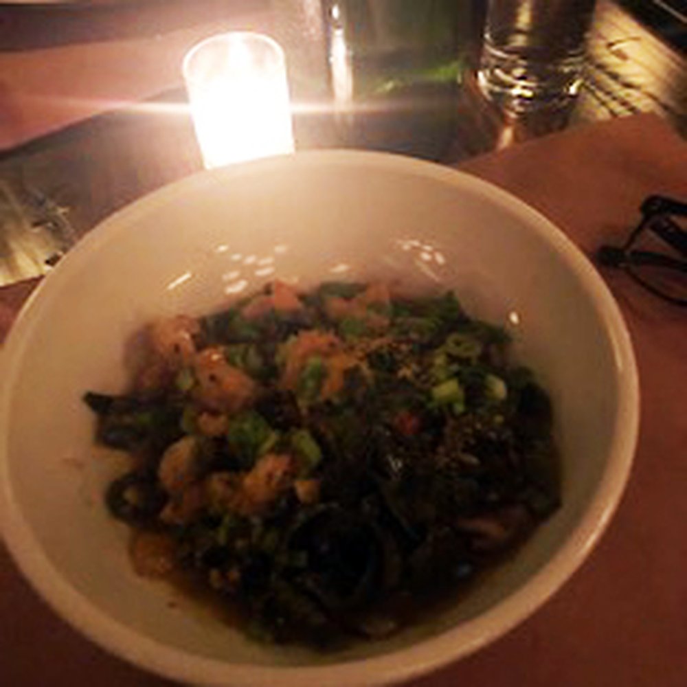 The Smith - SQUID INK TAGLIATELLE: sautéed shrimp, calamari, tomatoes, scallion, crumbled garlic bread - New American Near Me - Chicago, Illinois The Smith - SQUID INK TAGLIATELLE: sautéed shrimp, calamari, tomatoes, scallion, crumbled garlic bread - New American Near Me - Chicago, Illinois