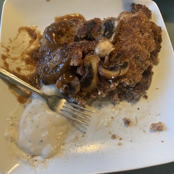 Eagle's Nest Restaurant & Bar - Chicken fried steak - this started out as the medium (there are two layers). Fork for scale. - American Near Me - Dietrich, Idaho Eagle's Nest Restaurant & Bar - Chicken fried steak - this started out as the medium (there are two layers). Fork for scale. - American Near Me - Dietrich, Idaho