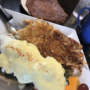 Mulberry Lane Cafe - Greek Benedict with a side of crispy corn beef hash :-) - Breakfast & Brunch Near Me - Melbourne, Florida