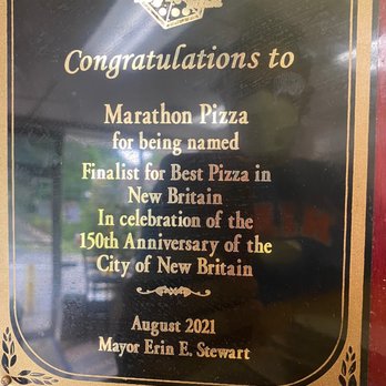 Marathon Pizza House - a plaque on the wall - Pizza Near Me - New Britain, Connecticut