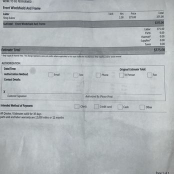 J Smitty Automotive - The estimate that was provided to me by the other business I had went to prior to going to them. - Body Shops Near Me - Schenectady, New York
