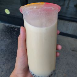 Boba Chew Chew - large jasmine milk tea, less ice and mini boba.