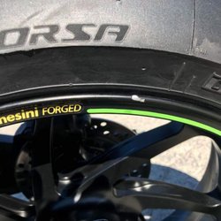 Kawasaki of Statesboro - Check out the excellent chip work done to this $2000 Marchesini forged rim. Later denying fault.