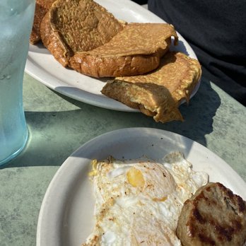 Potato Shack Cafe - Two Slices of French Toast with egg and sausage - American Near Me - Encinitas, California