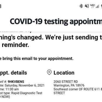Walgreens - a phone screen with a text message stating that there is a covidid - 19 string appointment - Drugstores Near Me - Warrington, Pennsylvania