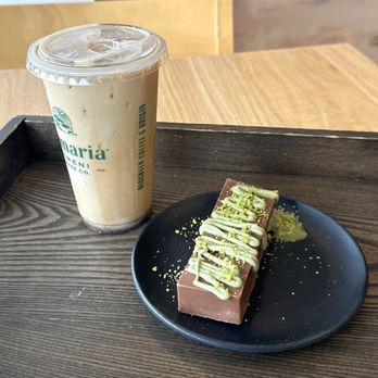 Qamaria Coffee - Iced latte + Dubai chocolate - Coffee & Tea Near Me - Greenfield, Wisconsin
