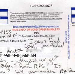 Circulation Billing Services - Sample invoice sent by RPS (with extraneous writing).