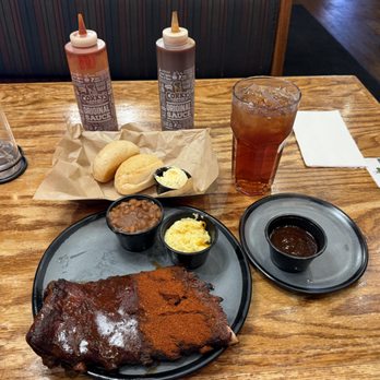 Corky's BBQ - Half Rack of Ribs - Wet and Dry , Bbq Baked Beans , Cheese Grits , Smoky and Spicy Bbq Sauce , Rolls , Sweet Tea , and 2 bottled Bbq Sauces - Barbeque Near Me - Cordova, Tennessee
