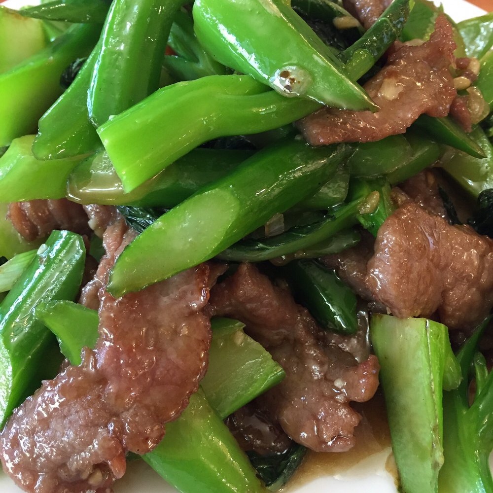 Beef with gai lan.  A staple comfort food for me.