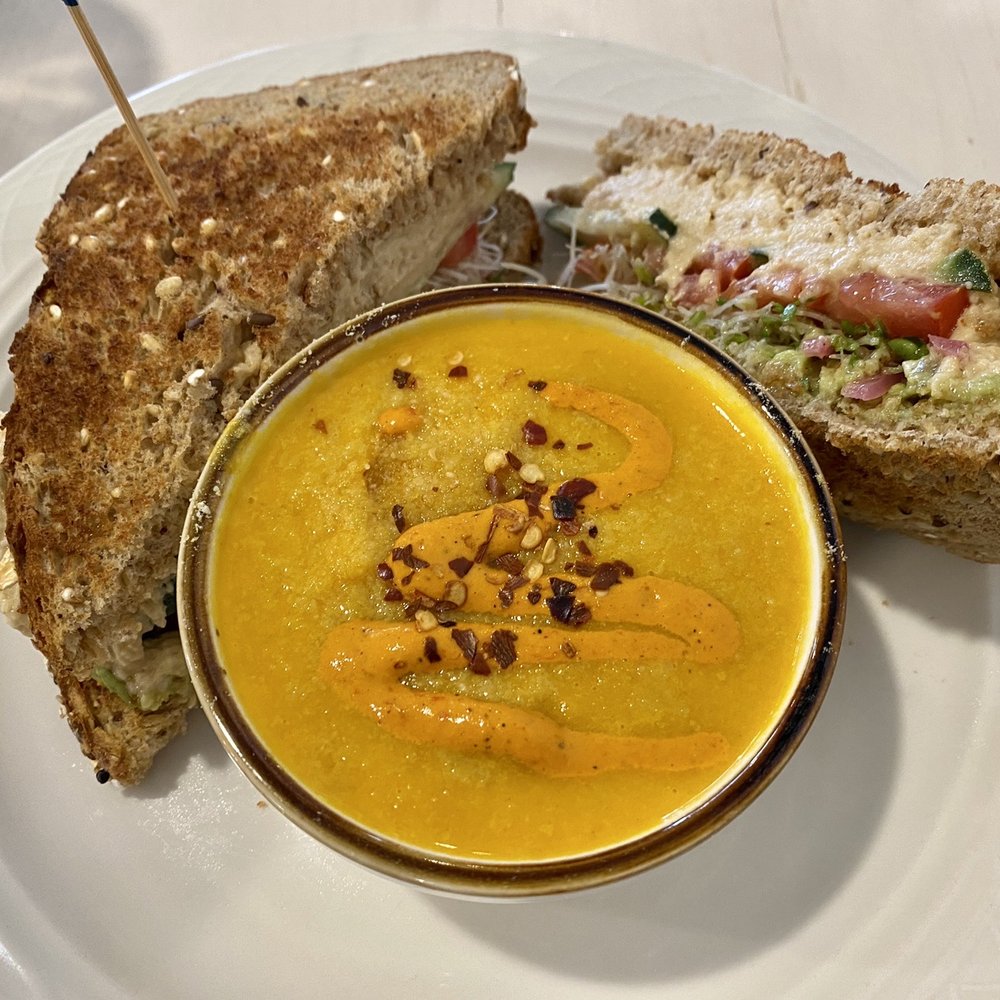 The Hippy Garden Sandwich with a side of Curried Carrot Soup. Very tasty! The Hippy Garden Sandwich with a side of Curried Carrot Soup. Very tasty!