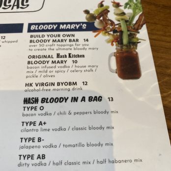 Hash Kitchen - Bloody Mary bar menu - Breakfast & Brunch Near Me - Scottsdale, Arizona