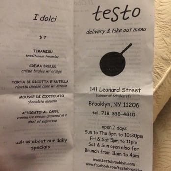 Testo Restaurant - Italian Near Me - Brooklyn, New York